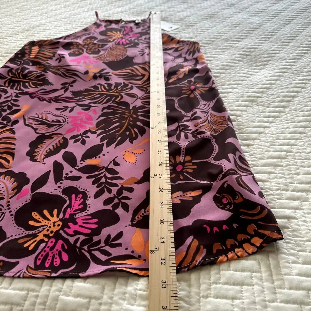 Tyche Pink Halter Mini Dress Tropical Floral Size Small